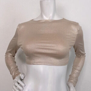 Sorelle UK "NEW" Gold Sparkle Long Sleeve Crew Neck Pullover Crop Top Size S